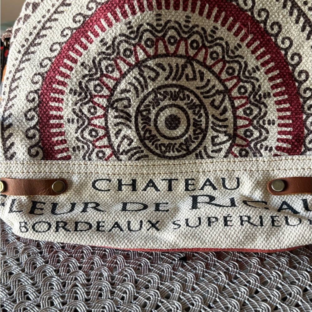 Chateau Bordeaux Circular Pattern Tote - Red and Brown